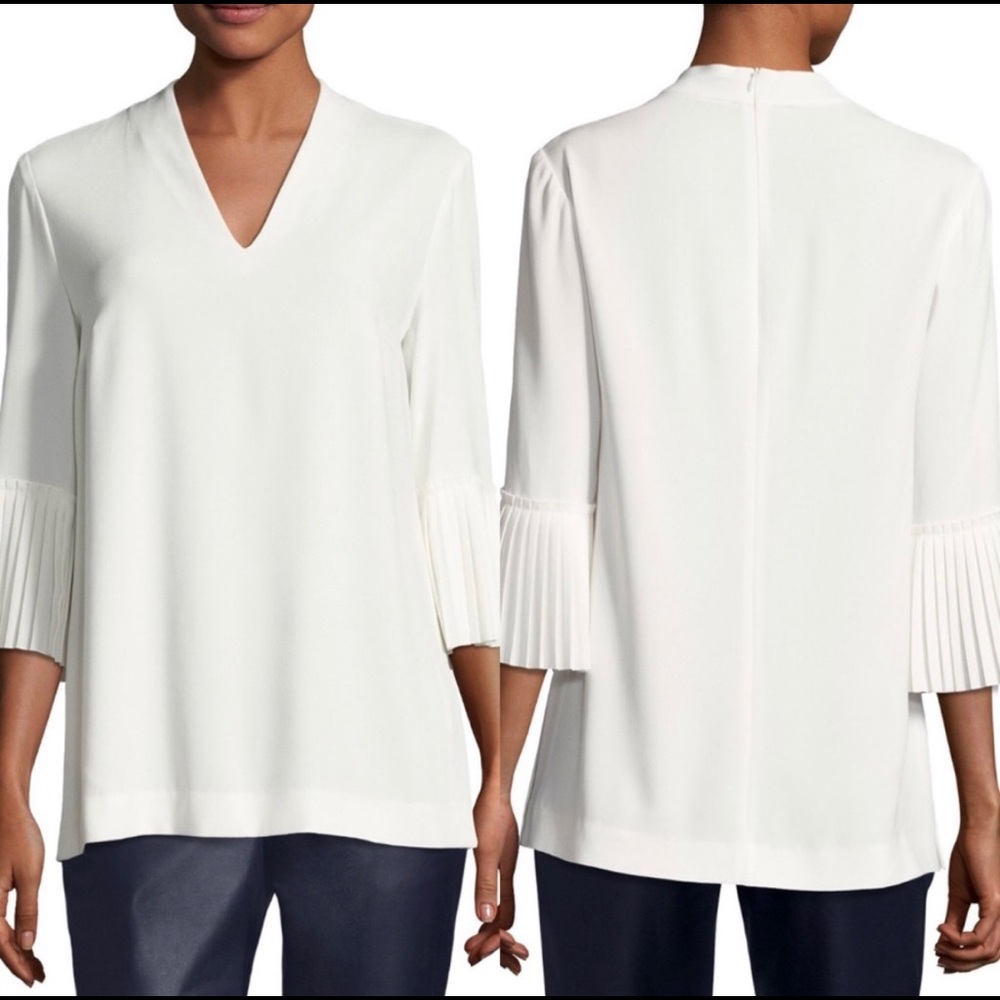 Escada pleated sleeve crepe v-neck blouse